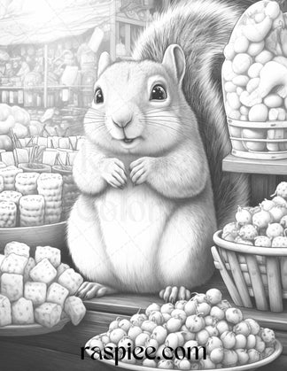 52 Adorable Squirrels Grayscale Coloring Pages Printable for Adults Ki ...
