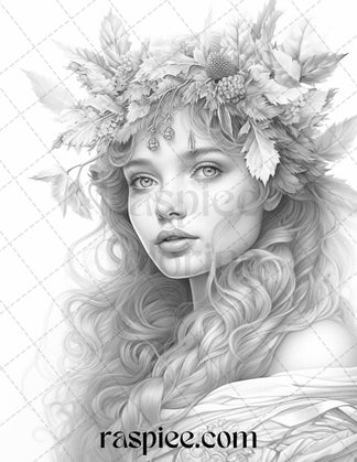 50 Winter Fairy Grayscale Coloring Pages Printable for Adults, PDF Fil ...