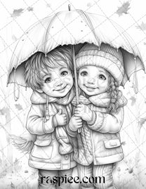 40 Rainy Autumn Day Grayscale Coloring Pages Printable for Adults and ...
