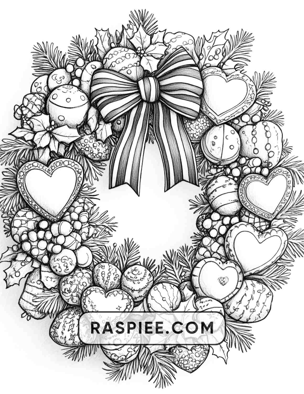 72 Christmas Wreaths Adult Coloring Pages - RASPIEE