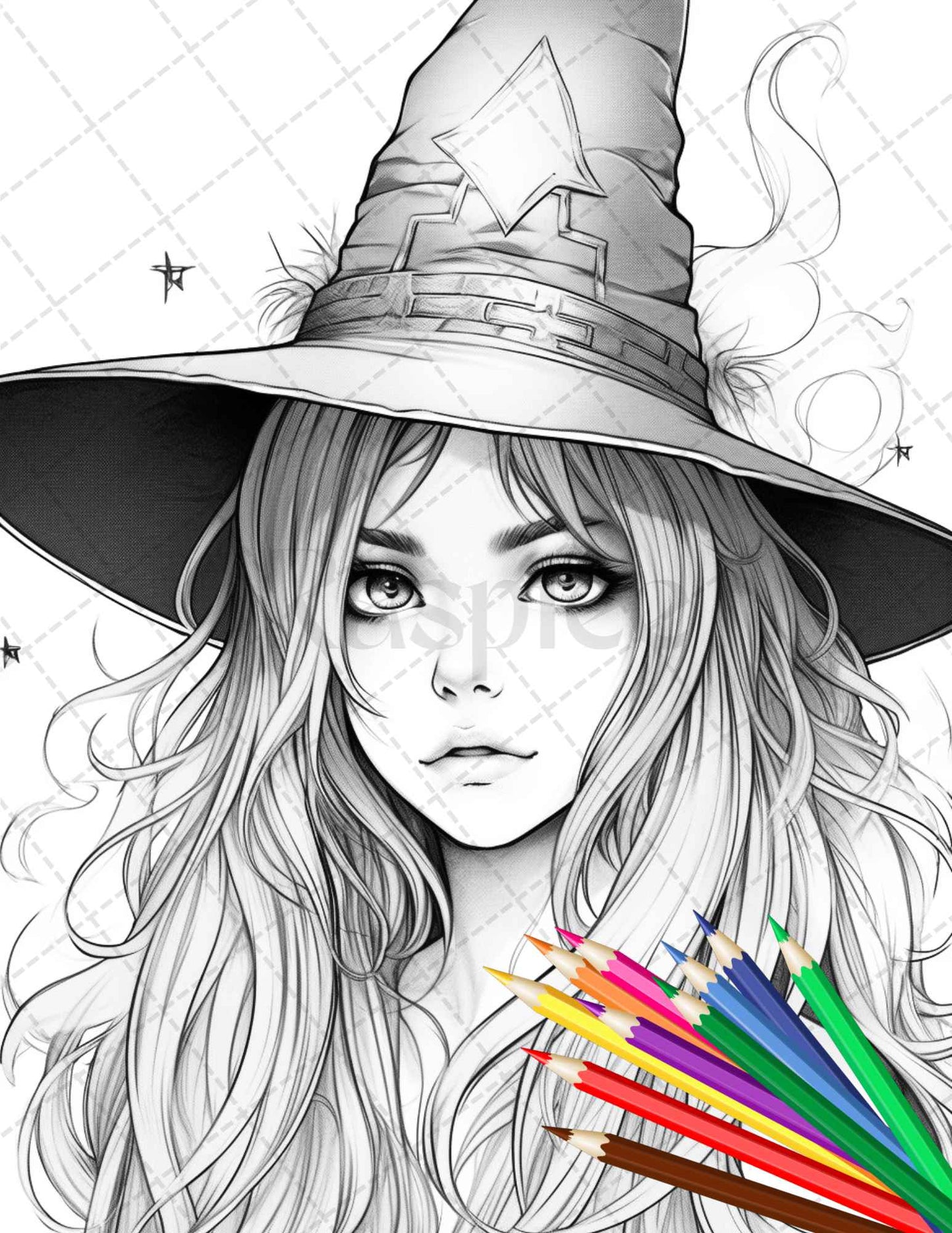40 Cute Witches Coloring Pages Printable for Adults, Grayscale Coloring Page, PDF File Instant Download - raspiee