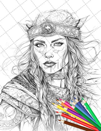 36 Viking Women Warrior Printable Coloring Pages for Adults, Nordic Cu ...