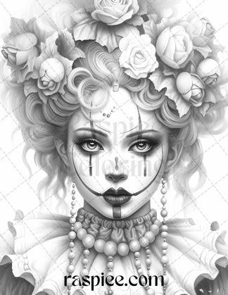 42 Beautiful Clown Girls Grayscale Coloring Pages Printable for Adults ...