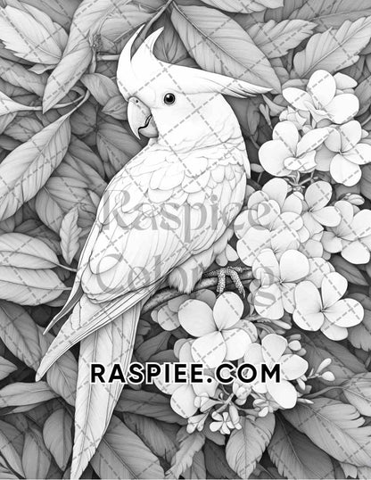 Flowers and Birds Adult Coloring Pages Printable PDF Instant Download - RASPIEE