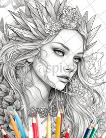 35 Beautiful Printable Elf Girls Coloring Book for Adults, Grayscale C ...