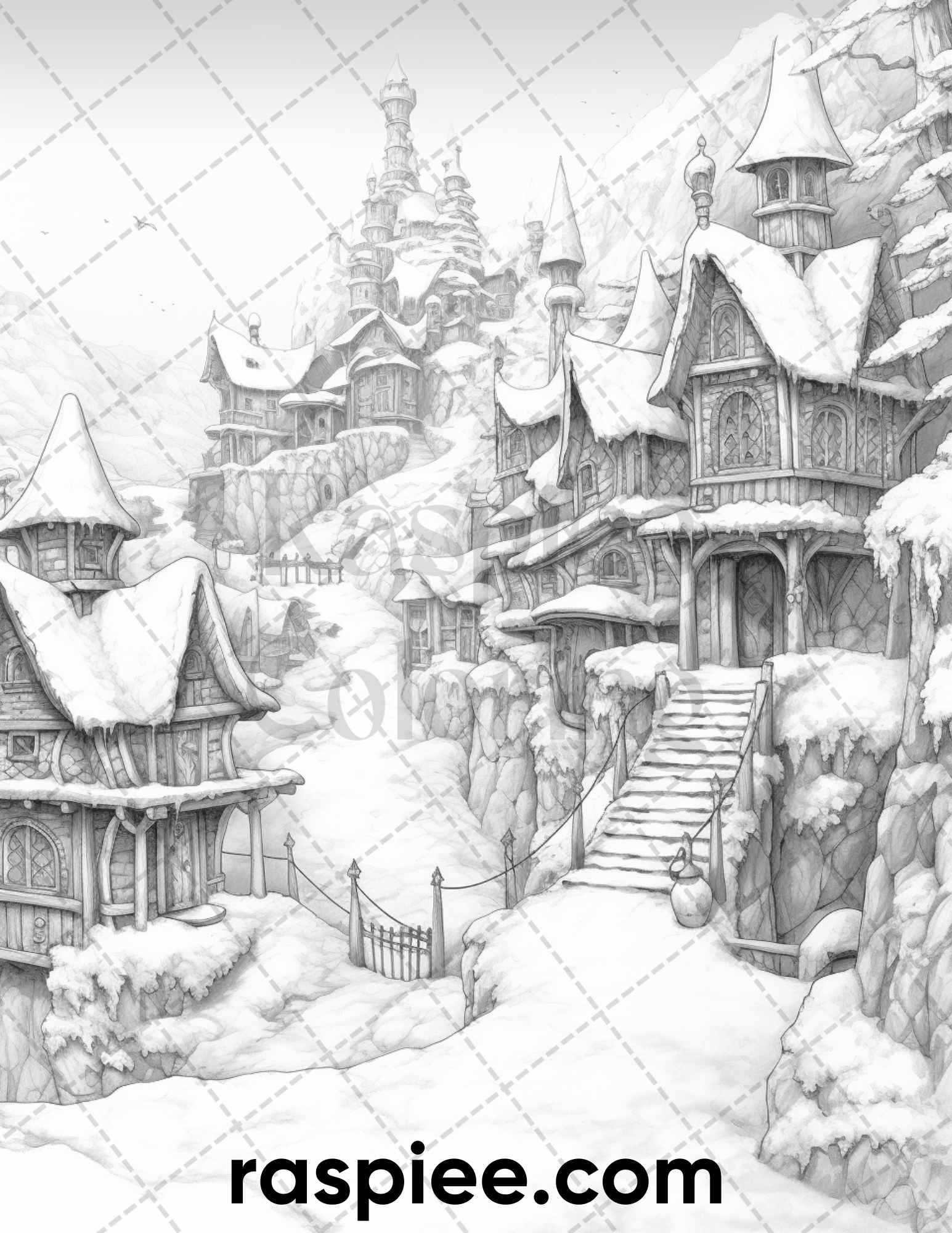 Winter Village Coloring Page, Fantasy Adult Coloring Illustration, Grayscale Coloring Sheet, Detailed Coloring Artwork, Relaxing Coloring Activity, Instant Download Coloring Print, Winter Landscape Coloring Pages, Holiday Coloring Book Page, DIY Coloring Gift Idea, Christmas Coloring Pages, Stress-Relief Coloring Page, Winter-Themed Coloring Printable, Fantasy Coloring Pages