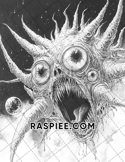 Nightmarish Creatures Halloween Adult Coloring Pages Printable PDF Instant Download