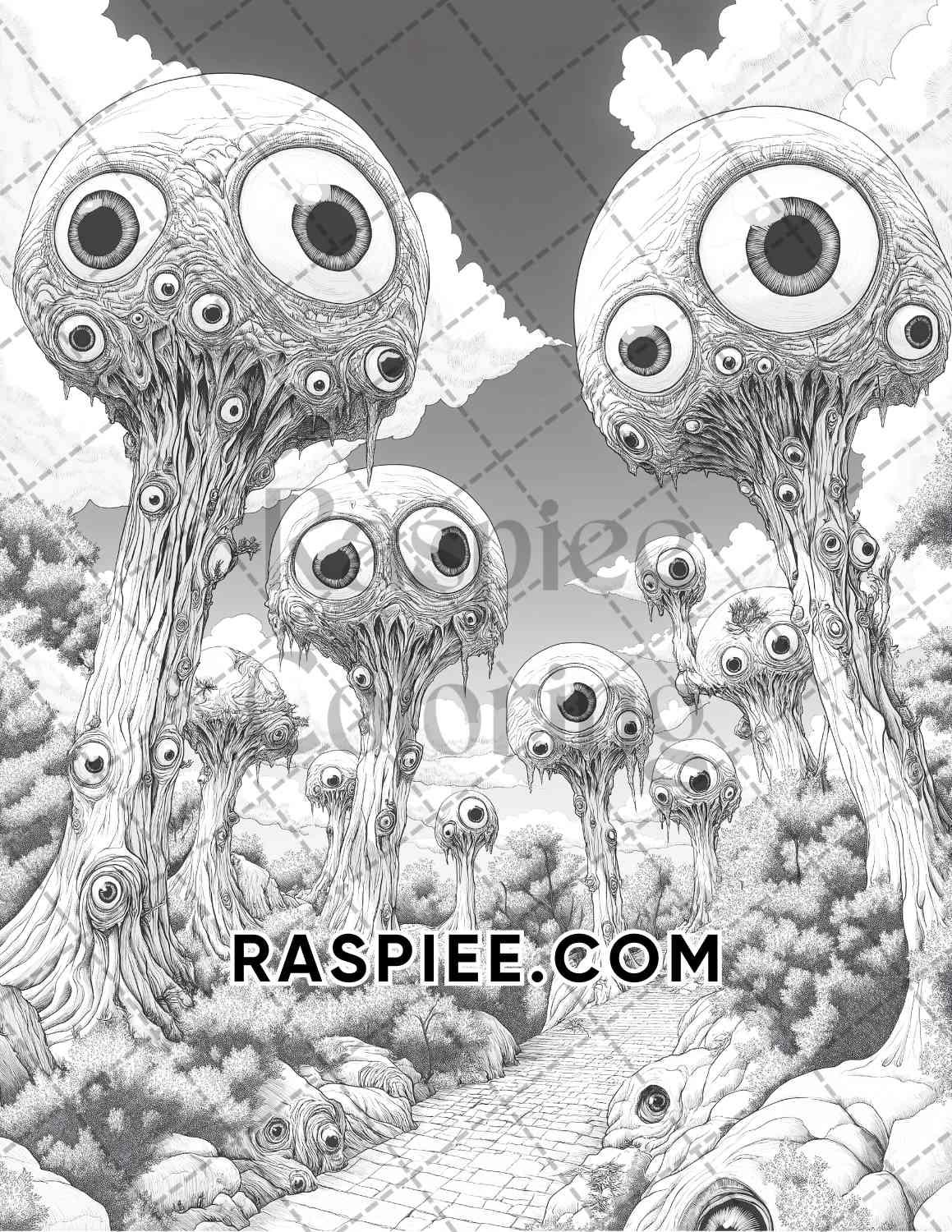 Halloween Surreal Adult Coloring Pages Printable PDF Instant Download - RASPIEE