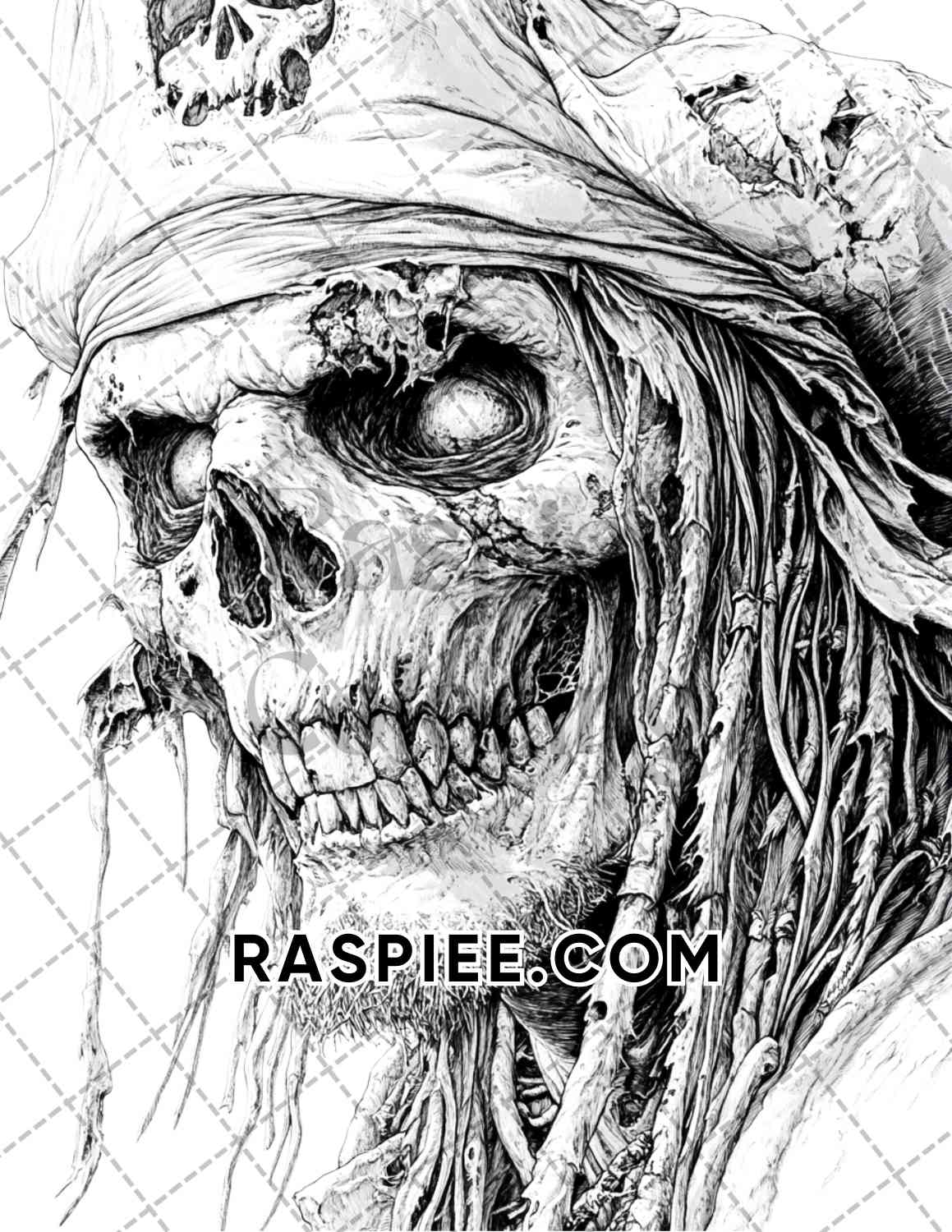 Zombie Pirates Halloween Adult Coloring Pages Printable PDF Instant Download