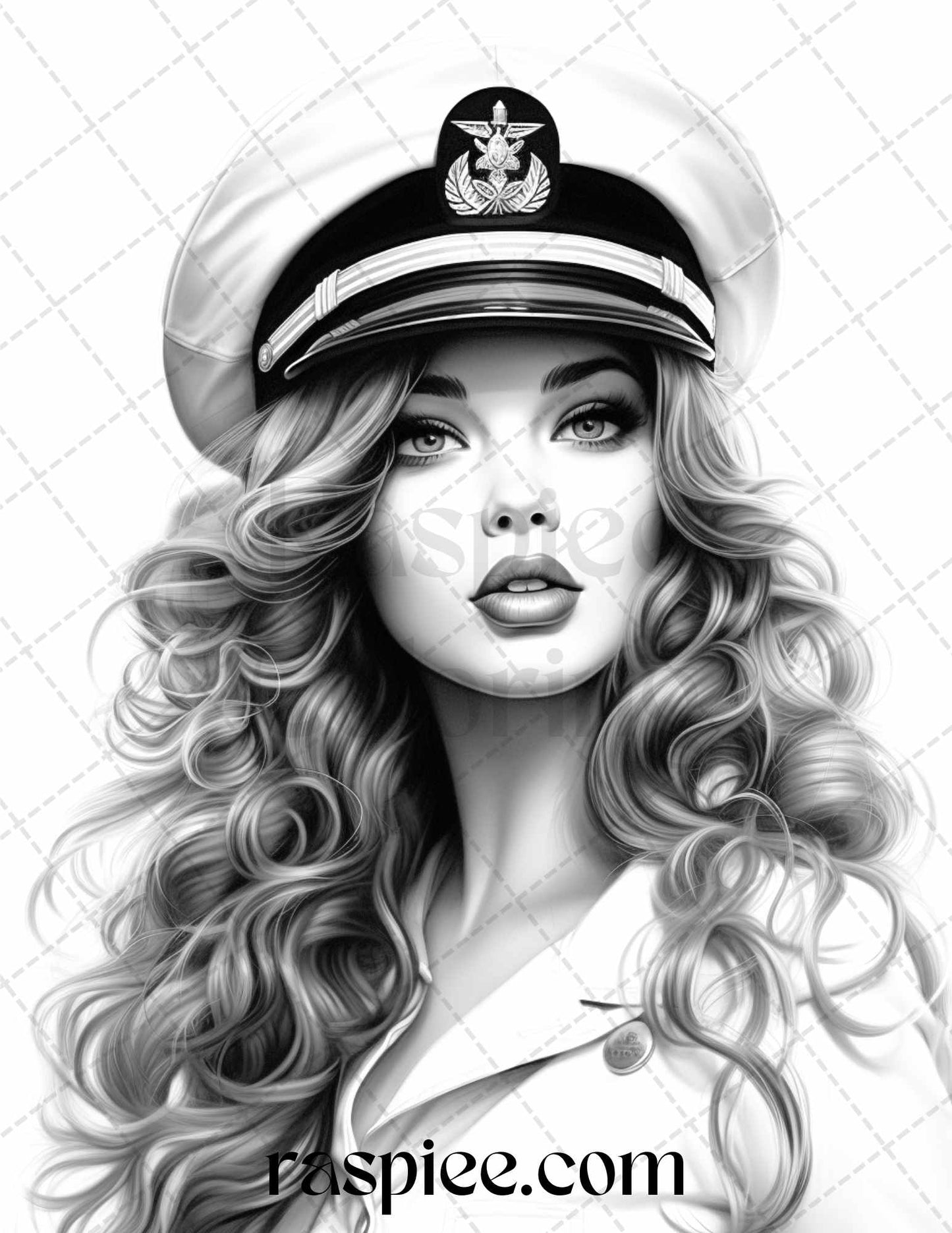 40 Sailor Pin Up Girls Grayscale Coloring Pages Printable for Adults, PDF File Instant Download - raspiee