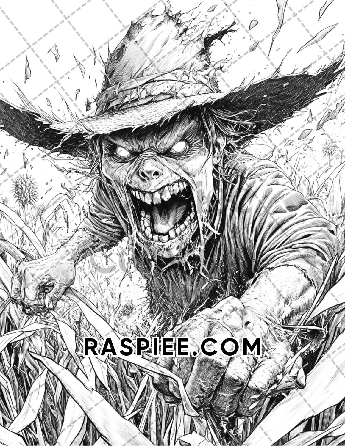 Horror Scarecrow Halloween Adult Coloring Pages Printable PDF Instant Download