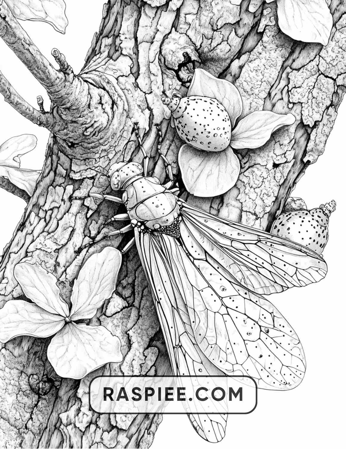 Insects and Flowers Adult Coloring Pages - RASPIEE