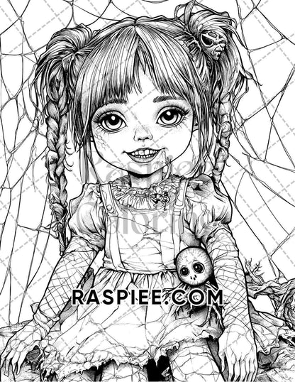 Haunted Dolls Halloween Horror Adult Coloring Pages Printable PDF Instant Download - RASPIEE