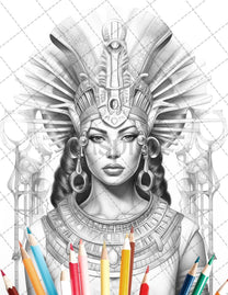 35 Ancient Egyptian Queens Coloring Book Printable for Adults, Graysca