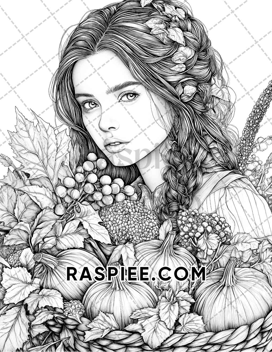 Autumn Beauties Portrait Adult Coloring Pages Printable PDF Instant Download