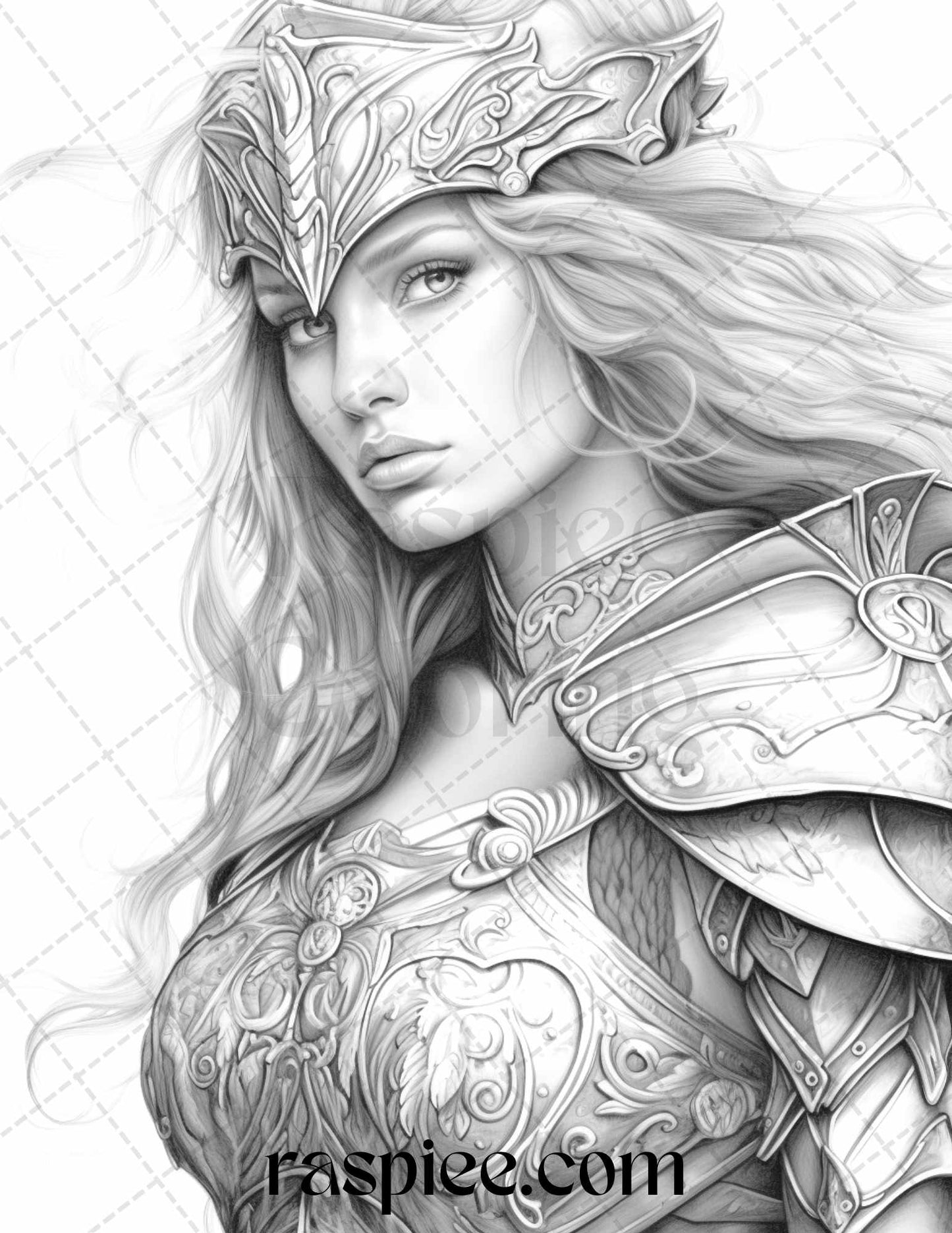 Greek Women Warriors Grayscale Coloring Pages for Adults, Printable PDF File Instant Download