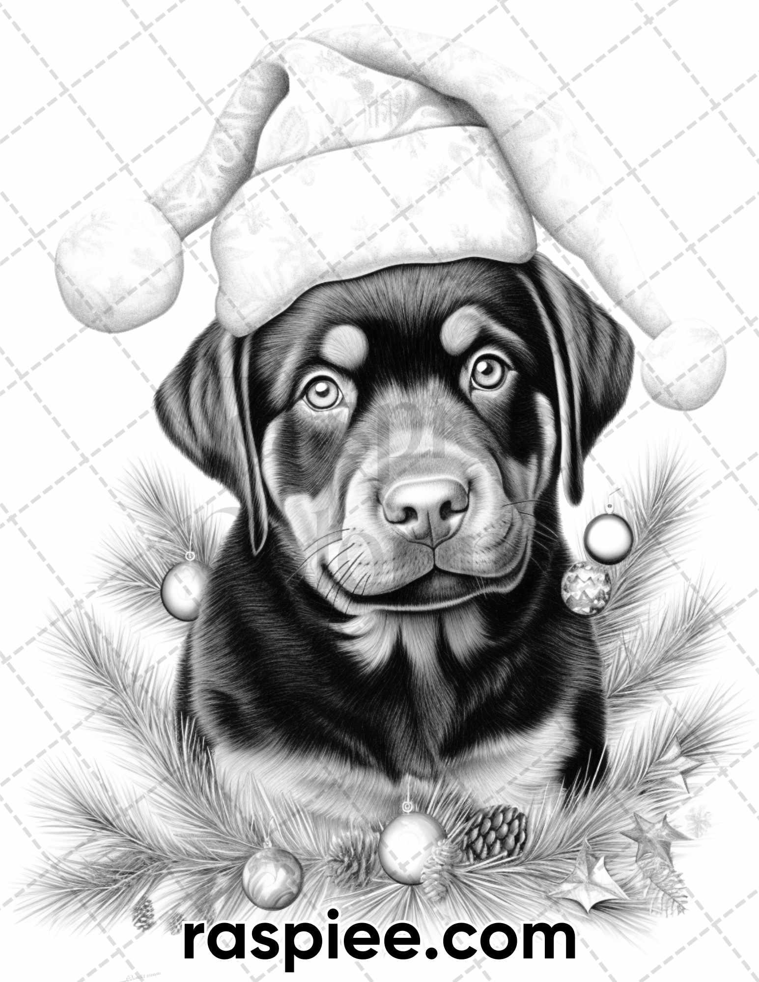 12 42379edc 0eee 4d5f b79d 8896b2b77bec 45 christmas dogs grayscale coloring pages for adults, printable pdf instant download