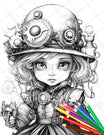 31 Adorable Steampunk Girls Coloring Pages Printable for Adults, Grays ...