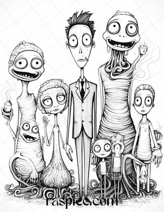 50 Monster Family Grayscale Coloring Pages Printable for Adults - Inst ...