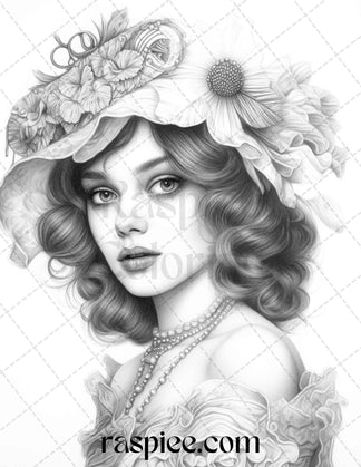 40 Beautiful Gatsby Girls Grayscale Coloring Pages Printable for Adult ...