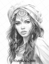 40 Beautiful Gypsy Girls Grayscale Coloring Pages Printable for Adults ...