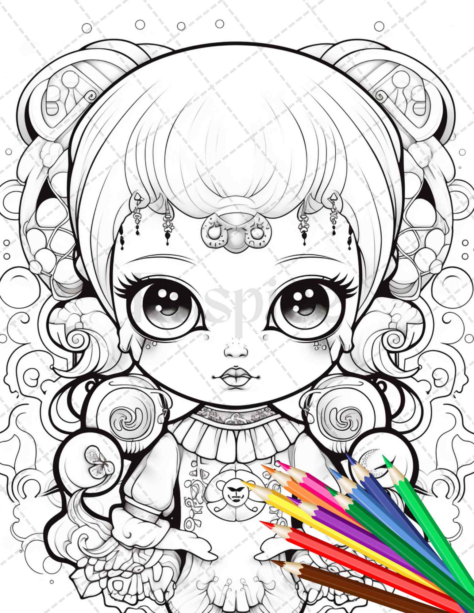 Kawaii Halloween Coloring Book for Girls: 32 Adorable Pages for