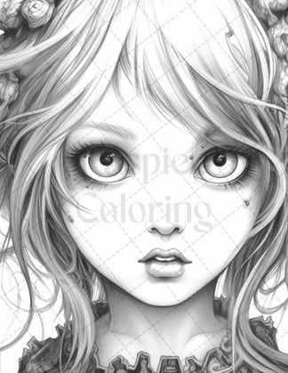 60 Adorable Gothic Girls Grayscale Coloring Pages Printable for Adults ...