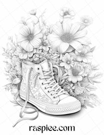 40 Flower Sneakers Grayscale Coloring Pages Printable for Adults, PDF ...