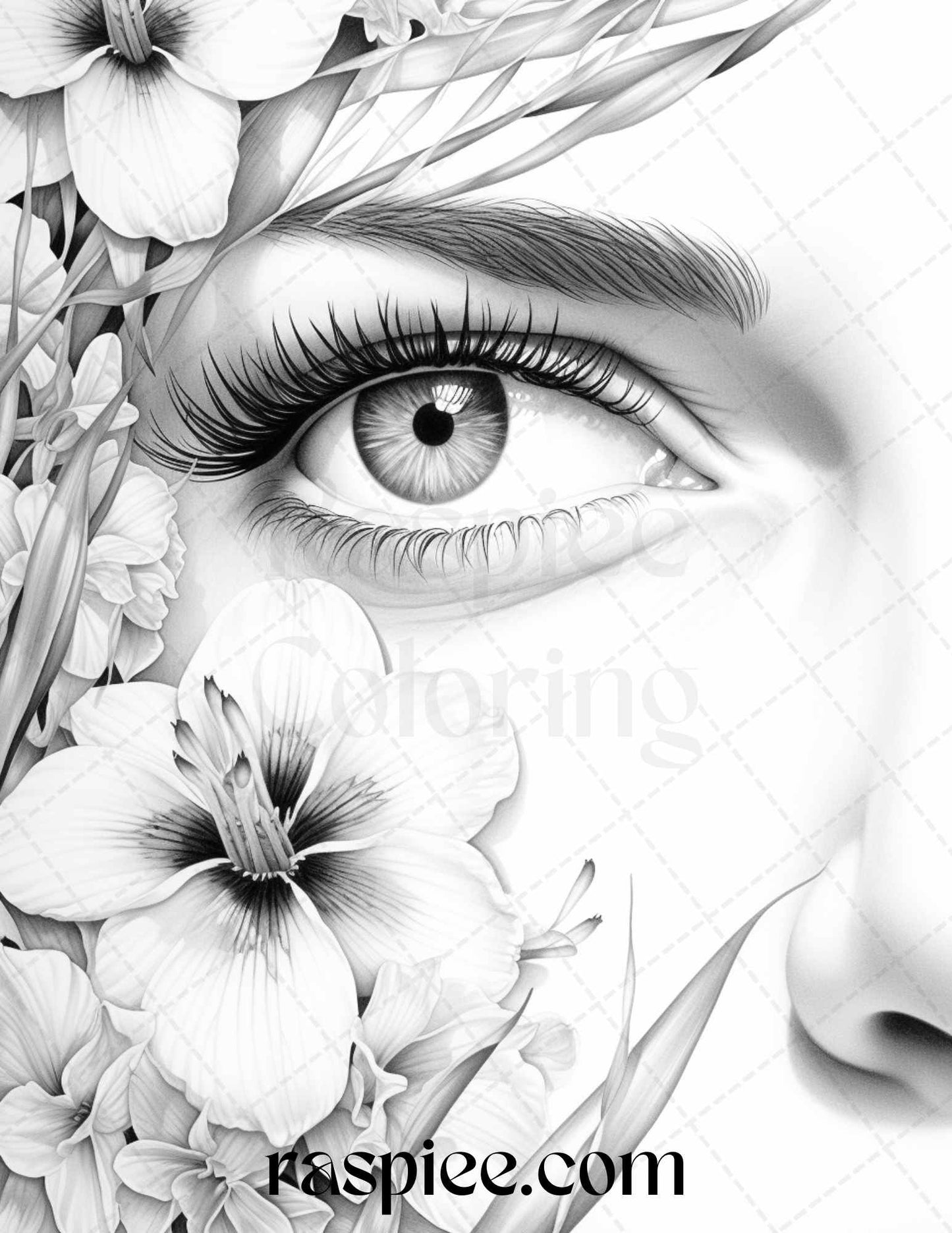 40 Charming Eyes Grayscale Coloring Pages Printable for Adults, PDF File Instant Download - Raspiee Coloring