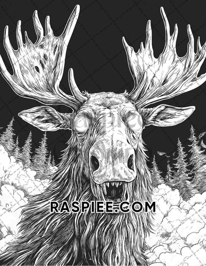 Horror Animals Halloween Adult Coloring Pages Printable PDF Instant Download