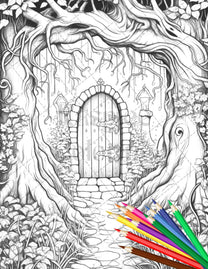 40 Magical Forest Gates Grayscale Coloring Pages Printable for Adults ...