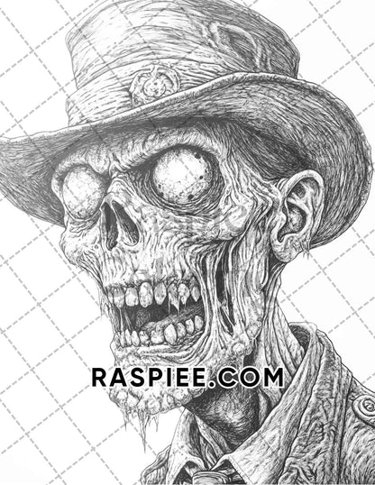 Victorian Zombies Halloween Adult Coloring Pages Printable PDF