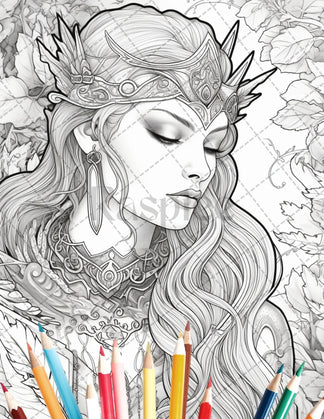 35 Beautiful Printable Elf Girls Coloring Book for Adults, Grayscale C ...