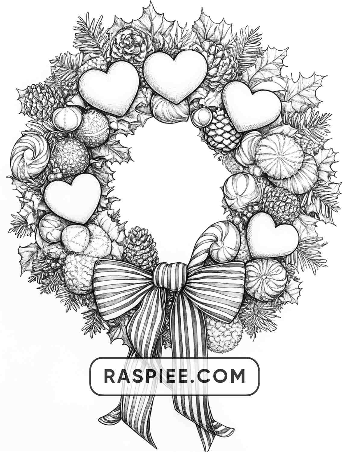 72 Christmas Wreaths Adult Coloring Pages - RASPIEE