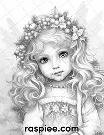 55 Christmas Angel Grayscale Coloring Pages for Adults, Printable PDF ...