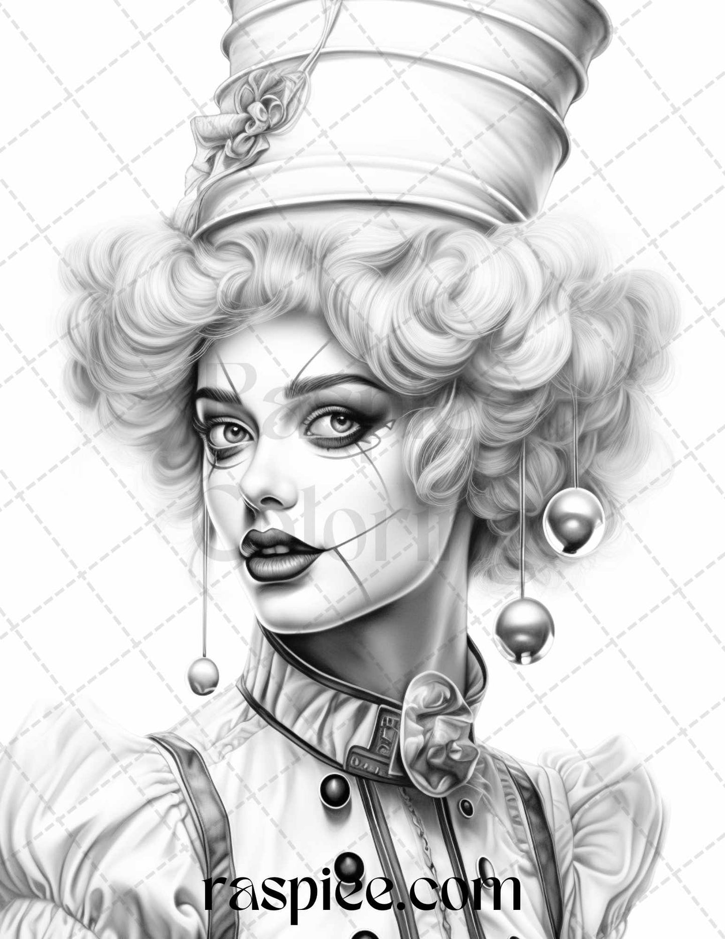 Clown Girls Grayscale Coloring Pages for Adults, Printable Clown Girls Coloring Book, High-Quality Grayscale Printable Art, Adult Coloring Book Instant Download, DIY Grayscale Coloring for Stress Relief, Portrait Coloring Pages for Adults, Portrait Grayscale Coloring Pages