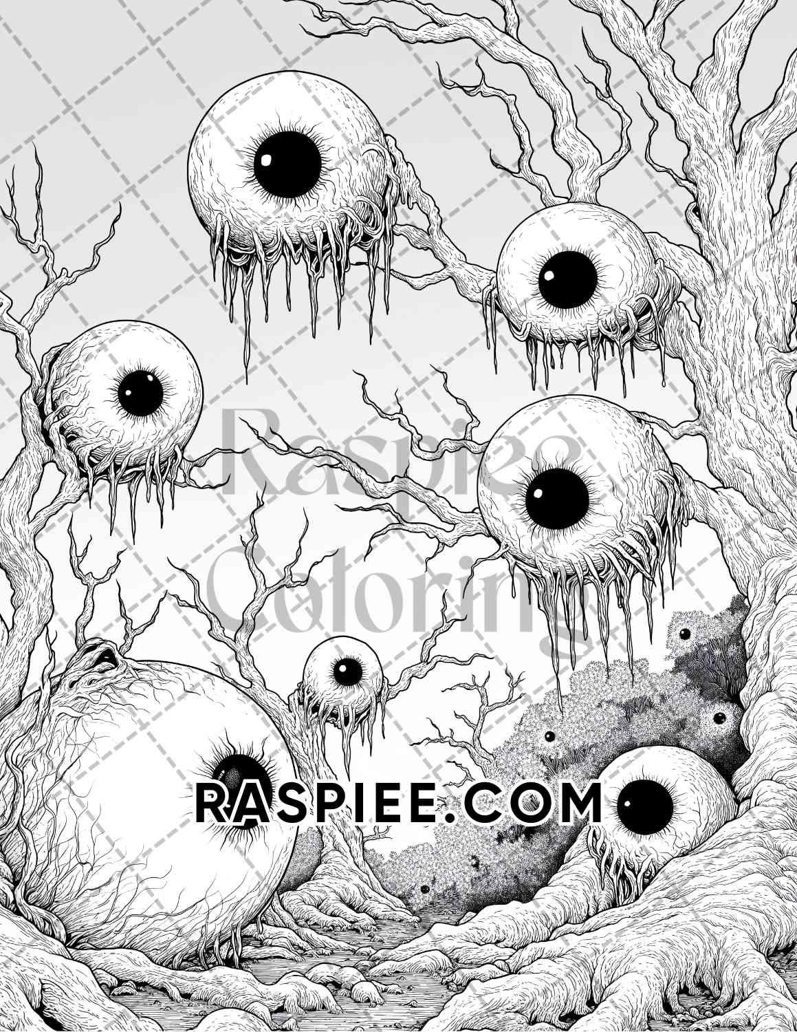 Halloween Surreal Adult Coloring Pages Printable PDF Instant Download - RASPIEE