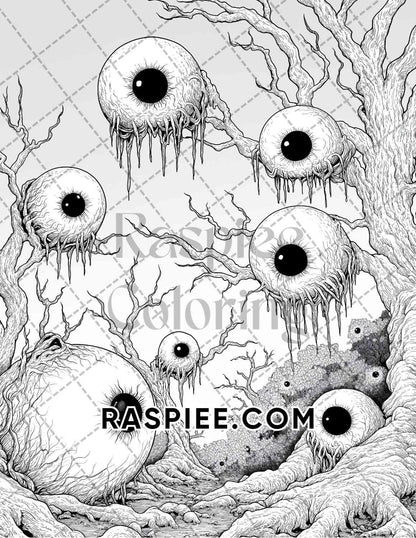 Halloween Surreal Adult Coloring Pages Printable PDF Instant Download - RASPIEE