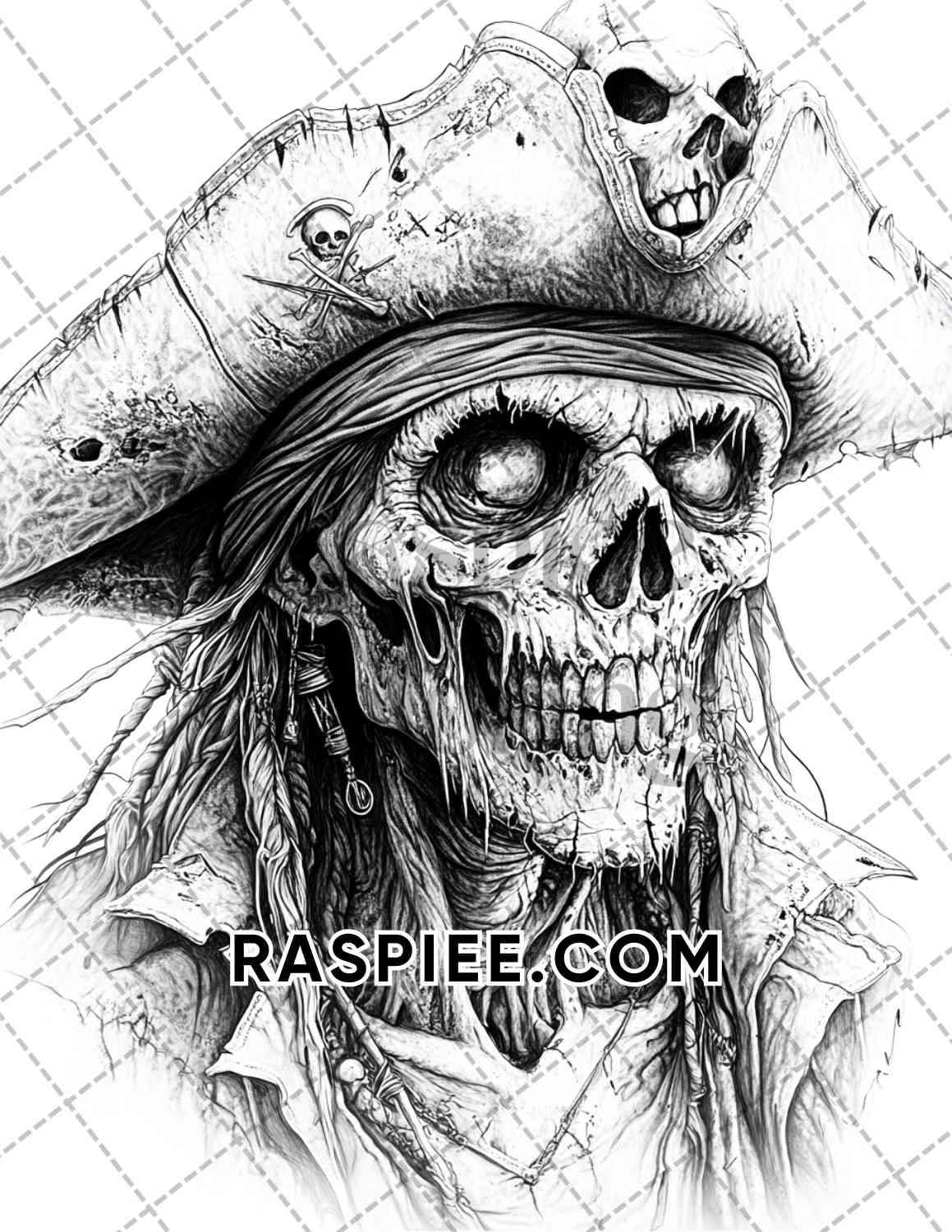 Zombie Pirates Halloween Adult Coloring Pages Printable PDF Instant Download