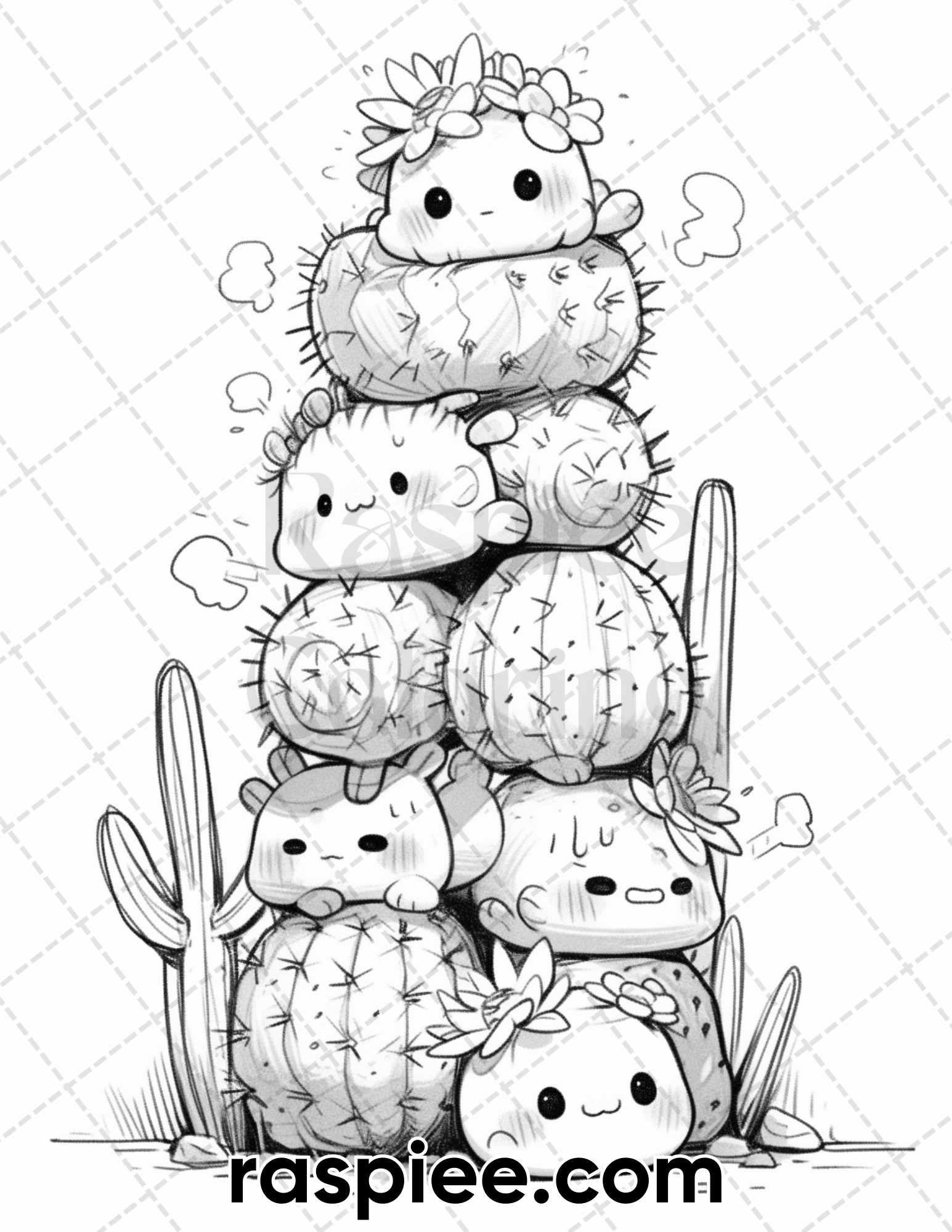 adult coloring pages succulents 60 Cute Cactus Adventure Grayscale Coloring Pages for Adults, Printable PDF Instant Download