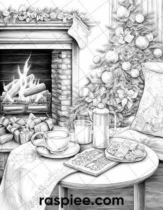 60 Merry Christmas Grayscale Coloring Pages Printable for Adult, Holid ...