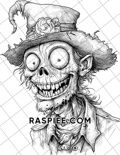 Scary Zombies Halloween Adult Coloring Pages Printable PDF Instant Download