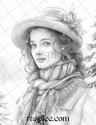 60 Victorian Winter Portrait Grayscale Coloring Pages Printable for Ad ...