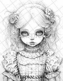 50 Scary Victorian Dolls Grayscale Coloring Pages Printable for Adults ...