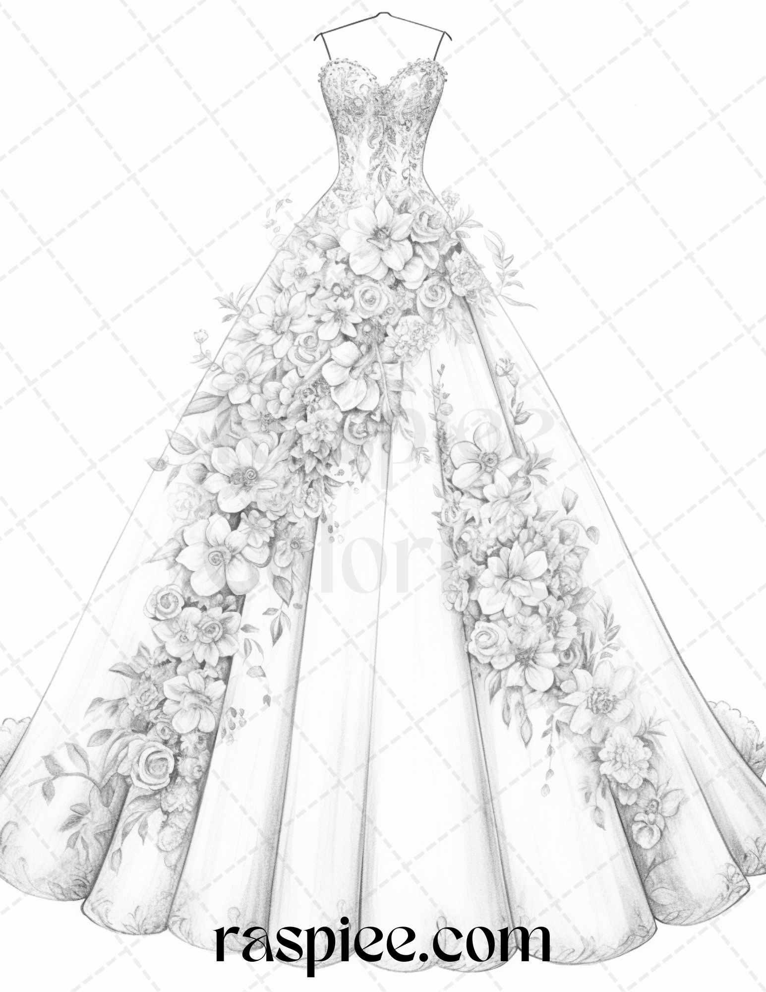 40 Elegant Floral Wedding Dresses Grayscale Coloring Pages Printable f – RASPIEE 40 Elegant Floral Wedding Dresses Grayscale Coloring Pages Printable f – RASPIEE