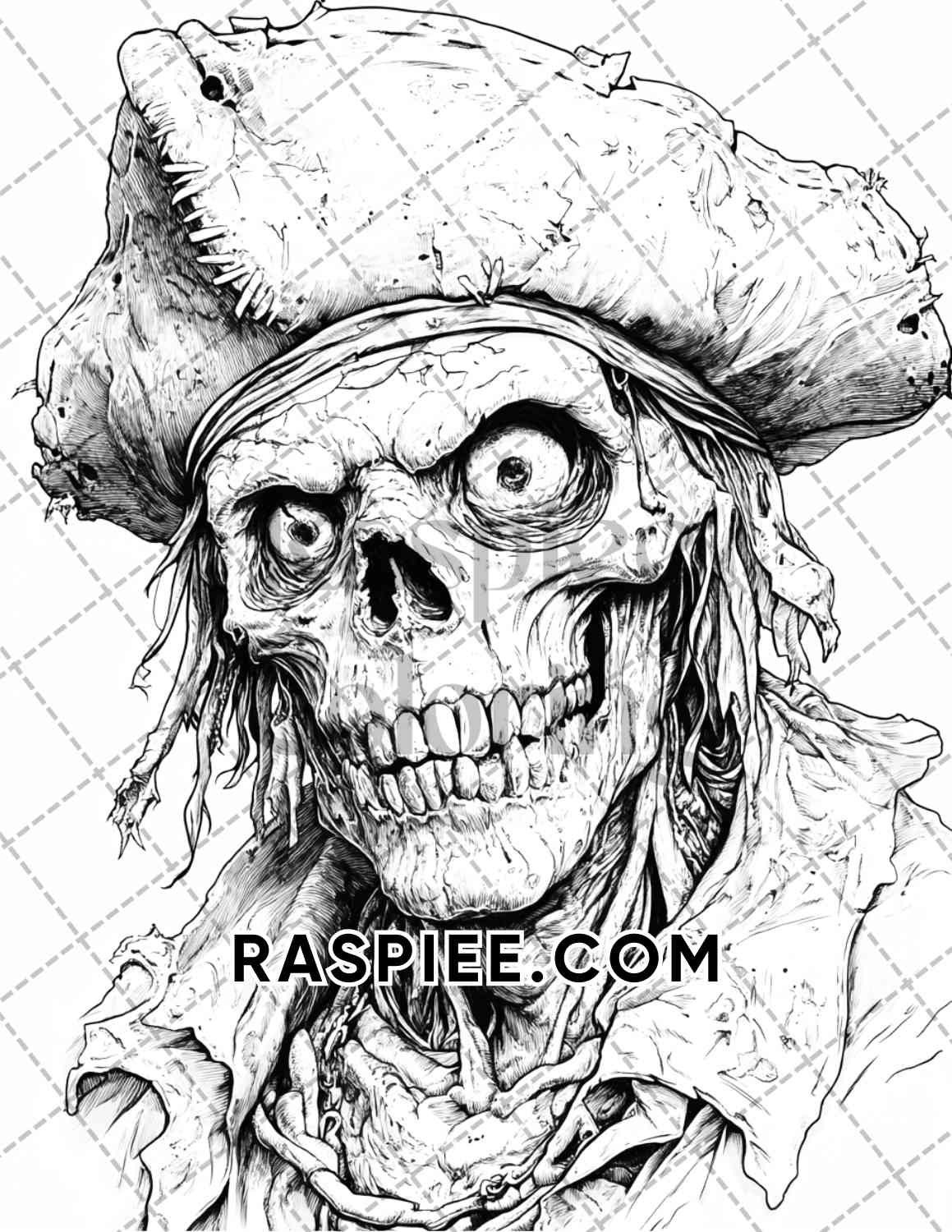 Zombie Pirates Halloween Adult Coloring Pages Printable PDF Instant Download