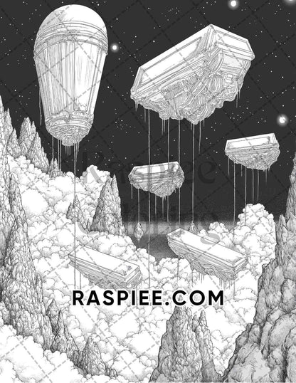 Halloween Surreal Adult Coloring Pages Printable PDF Instant Download - RASPIEE