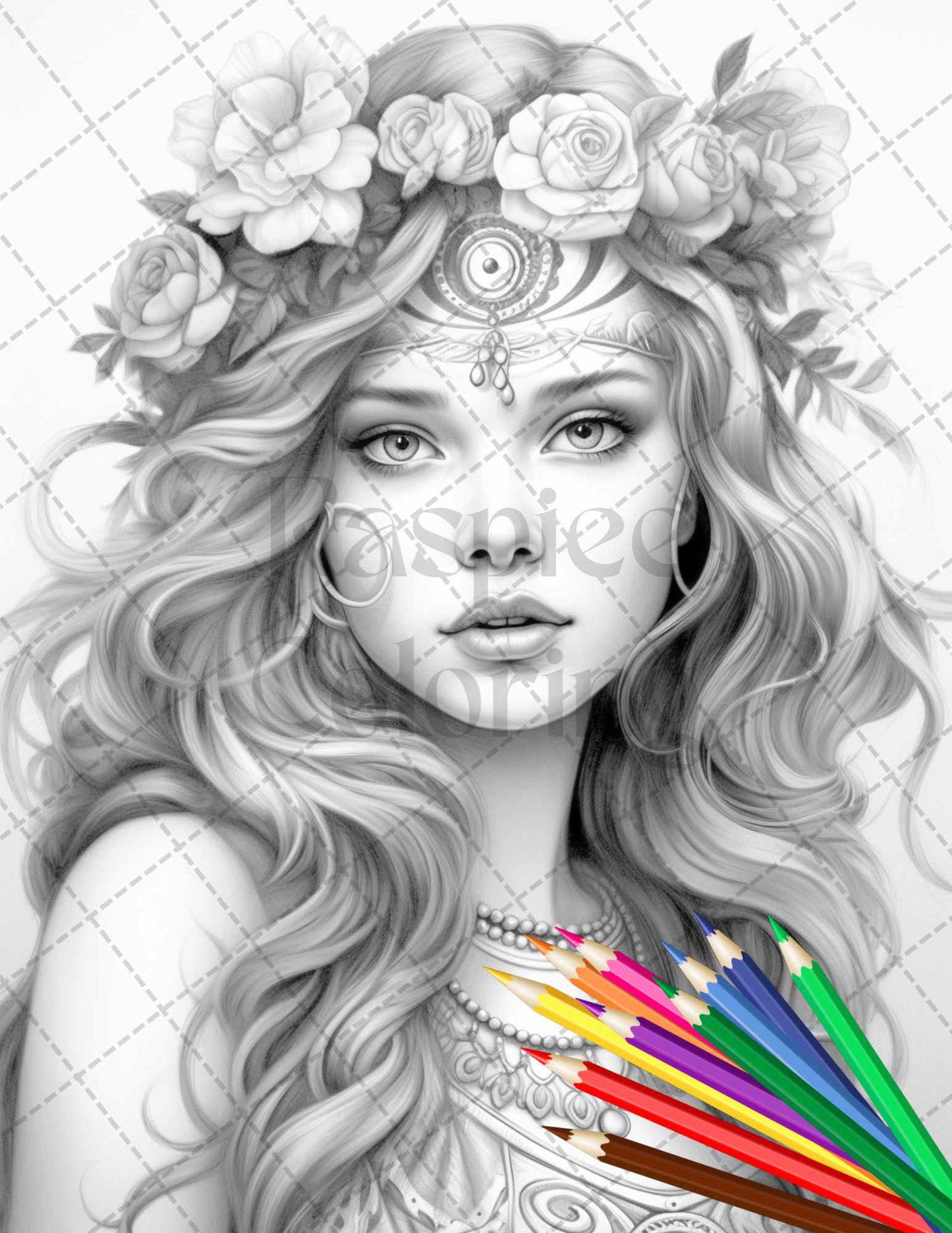 43 Beautiful Hippie Girls Grayscale Coloring Pages Printable for Adults, PDF File Instant Download - raspiee