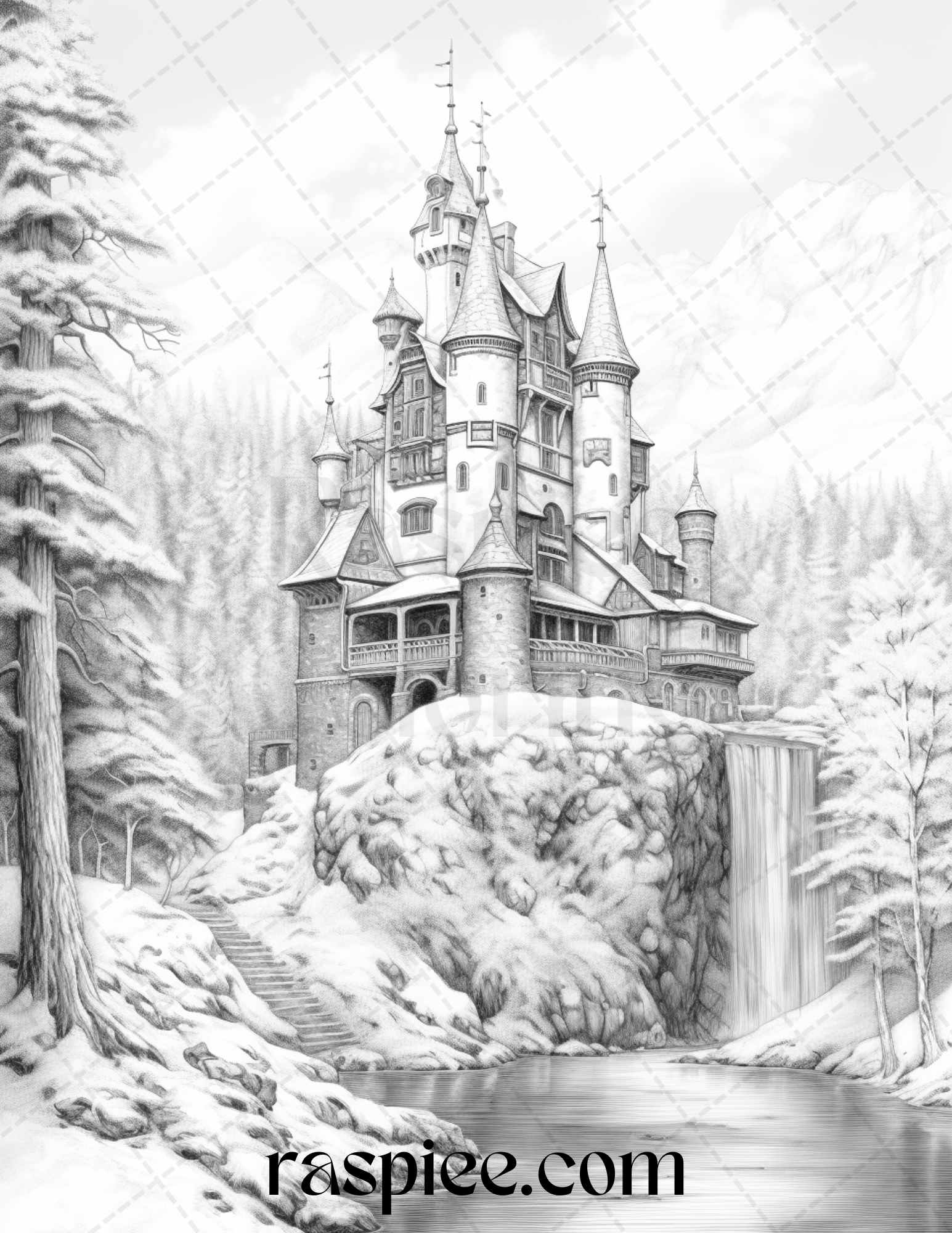50 Winter Wonderland Grayscale Coloring Pages for Adults, Printable PDF  Instant Download