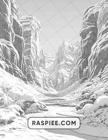 82 Winter Landscapes Adult Coloring Pages - RASPIEE